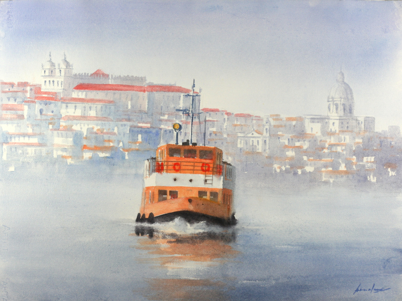 António Neves - Vista de Lisboa com Cacilheiro