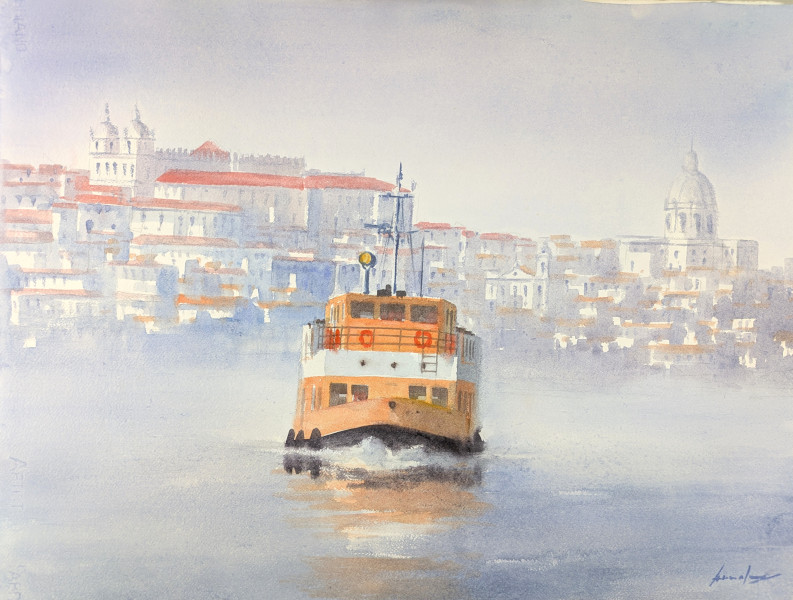 António Neves - Vista de Lisboa com Cacilheiro